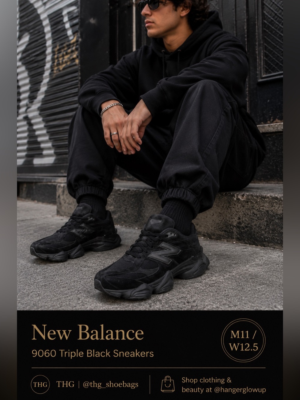 New Balance 9060 Triple Black U9060BPM Chunky Dad Sneakers Men 11 Women 12.5